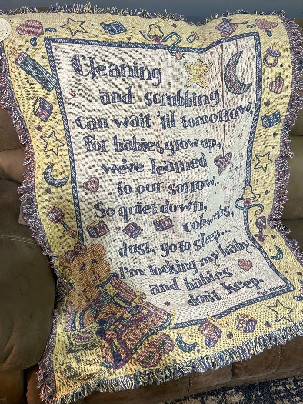 Baby Moments Tapestry Throw Blanket in Cream and Pastel Accents